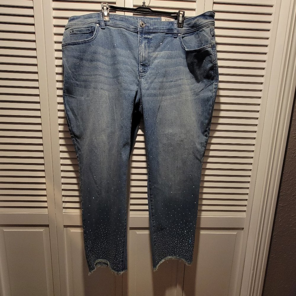 INC Plus Size Skinny Leg Tummy Control Novelty Iridescent Rhinestone Jeans 22W